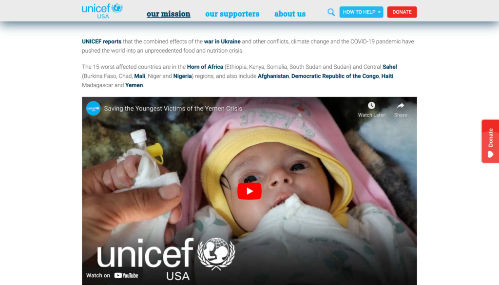 UNICEF USA donation page